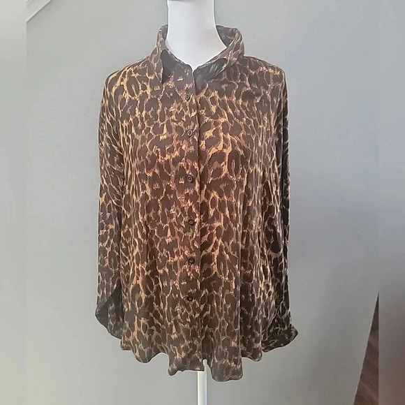 Jen’s Pirate Booty North Bay Leopard Print Button Up High Low Oversized Small - Picture 2 of 7